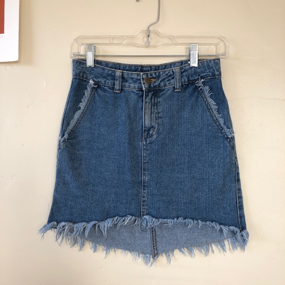 Frayed Denim Mini Skirt